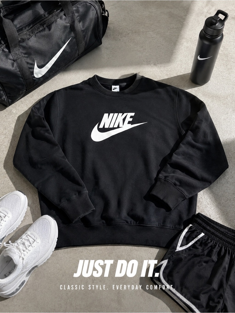 Nike Black Crewneck Sweatshirt with White Swoosh Logo